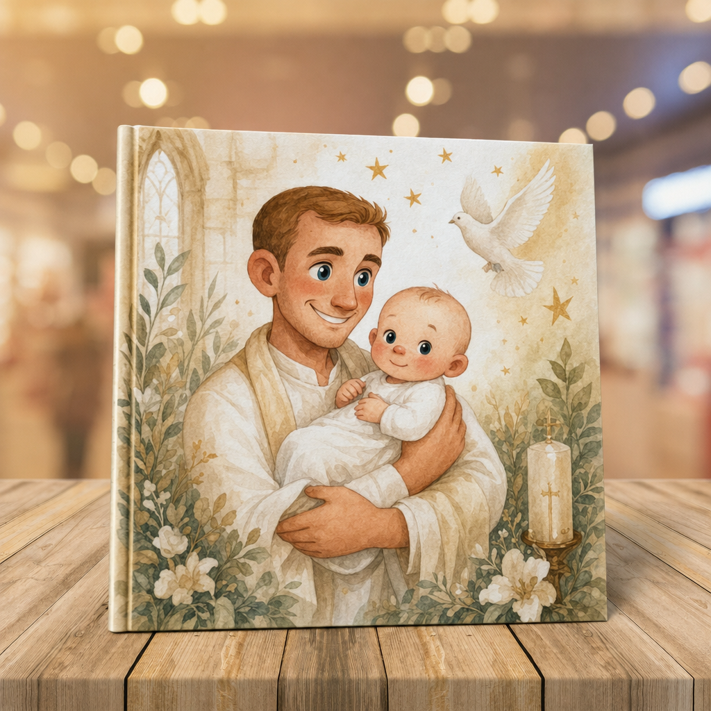 Doopcadeau: warme aquarel-illustratie van een volwassene met een kind