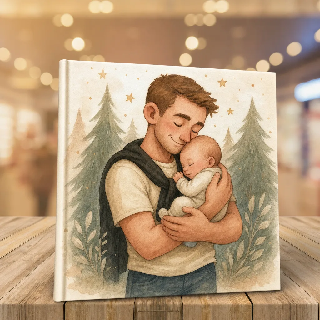 Eerste vaderdag: aquarel-illustratie van een vader met zijn baby