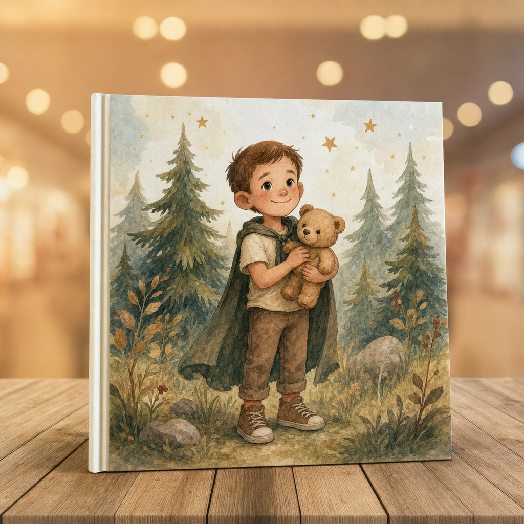Gepersonaliseerd kinderboek met aquarel-illustraties in kinderboekstijl